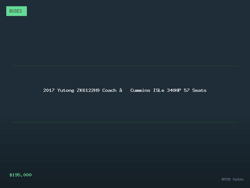 2017 Yutong ZK6122H9 Coach — Cummins ISLe 340HP 57 Seats